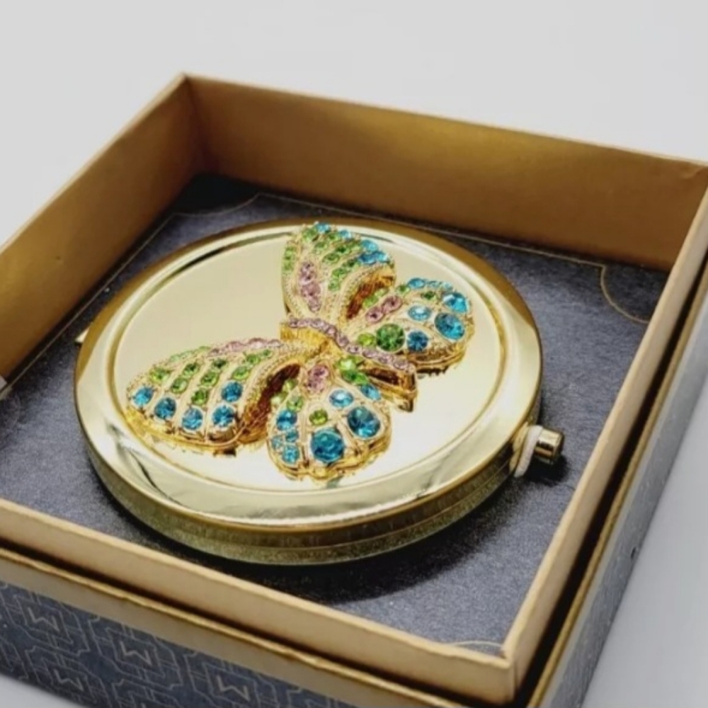 Compact Mirror Rhinestone Butterfly - New - Picture 2 of 5